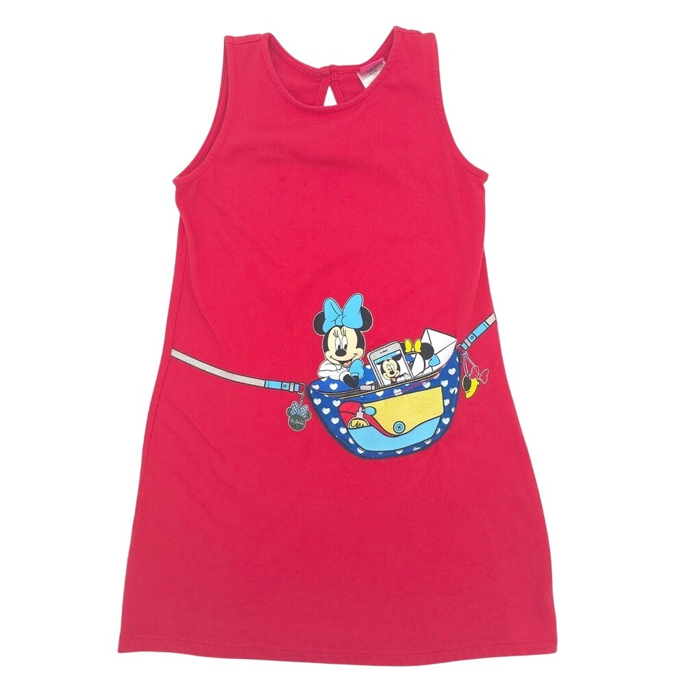 Disney Minnie Mouse Red Sleeveless Dress 3D Fanny Pack Pocket Girls Size M 7/8